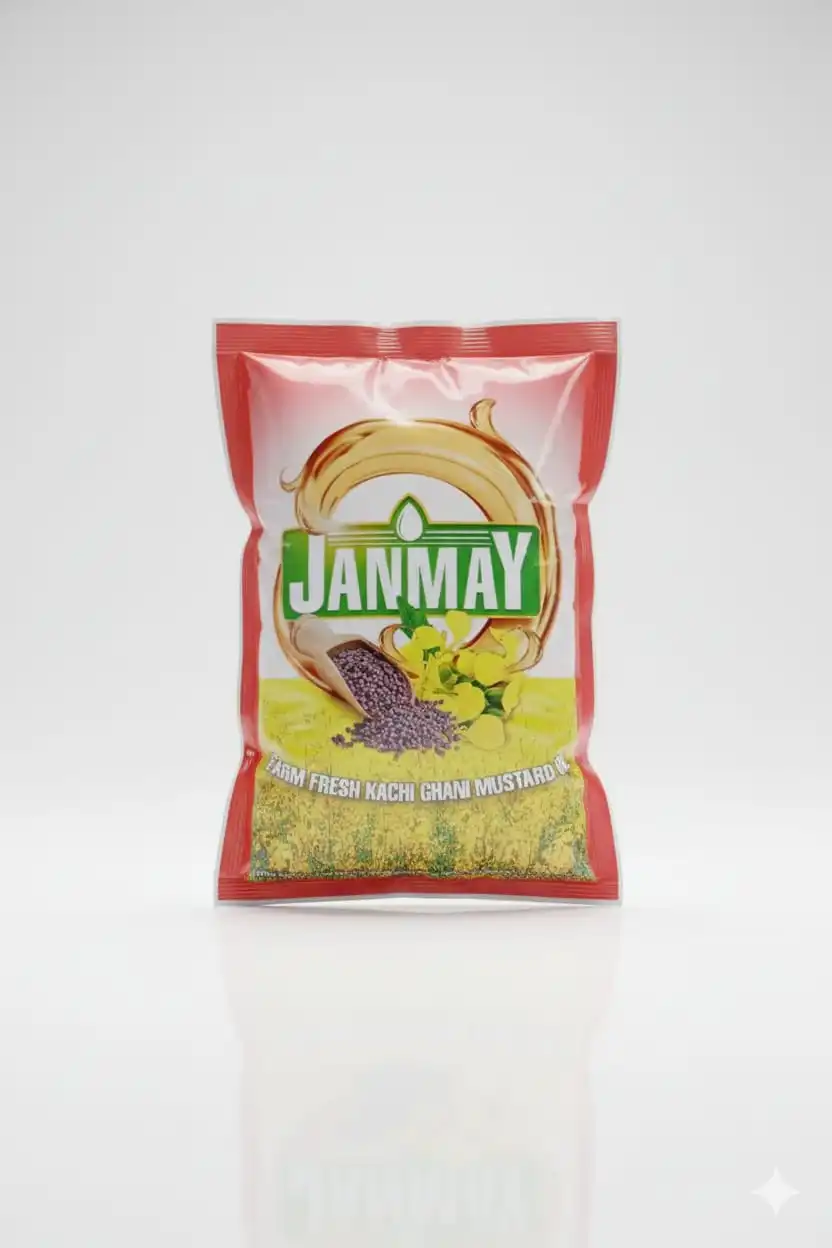 Janmay Farm Fresh Mustard Oil Pouch  (1 L)